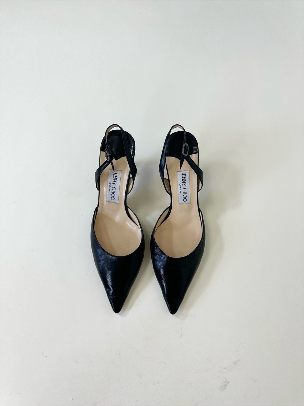 Jimmy Choo Black Pointed-Toe Slingback Kitten Heels